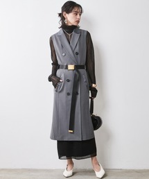 CHIC STYLE | 大きいサイズ ロングジレワンピース(共布ベルト付) シックスタイル(ベスト)