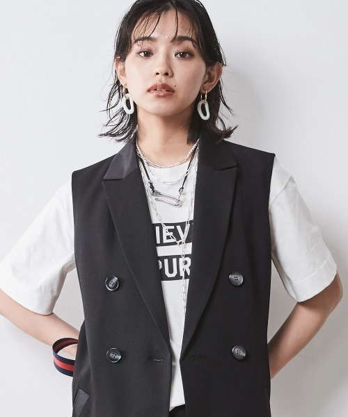 ベスト ジレ 「大きいサイズ」ロングジレワンピース(共布ベルト付) シックスタイル レディース CHIC STYLE ベスト ジレ 「大きいサイズ」ロングジレワンピース