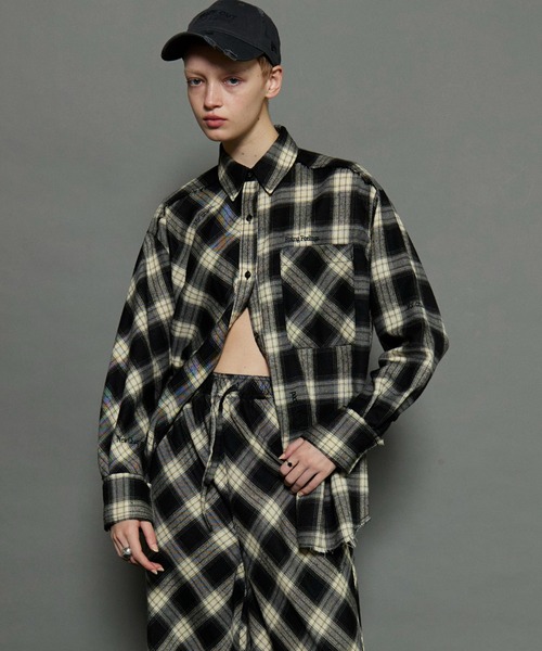 MAISON SPECIAL（メゾンスペシャル）の「Random Checkered Oversized Shirt/ランダムチェックオーバーシャツ【MAISON SPECIAL/メゾンスペシャル】■セットアップ対応■（シャツ/ブラウス・レディース・ブルー/ブラック・FREE）」の2枚目の写真
