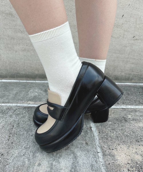 F i.n.t(フィント)の「レトロヒールローファー/fint フィント(ローファー・レディース・ブラウン/ブラウン系その他/ブラック×ベージュ・S/M/L)」の10枚目の写真