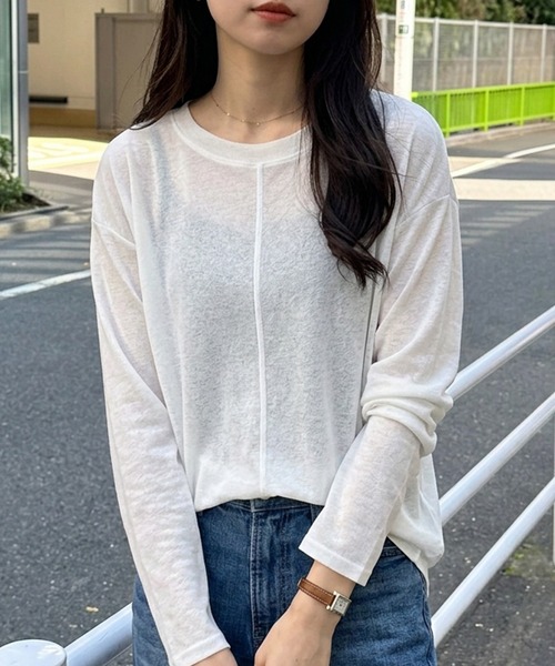 GeeRA(ジーラ)の「【新色追加/カラー&ボーダー】トレンドのレイヤードコーデに使える♪着回し自在!スラブシアーインナートップス(Tシャツ/カットソー・レディース・ブラック/オフホワイト/グレー/ブルー/ピンク/ホワイト×ブラック/ブラウン/チャコール/ピンク系その他・MEDIUM/LARGE/X-LARGE)」の1枚目の写真