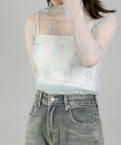 Chiina（チーナ）の「【Chiina】シースルーハイネックトップス（その他トップス・レディース・アイボリー/カーキ/ブルー/ピンク/ホワイト・FREE）」の13枚目の写真