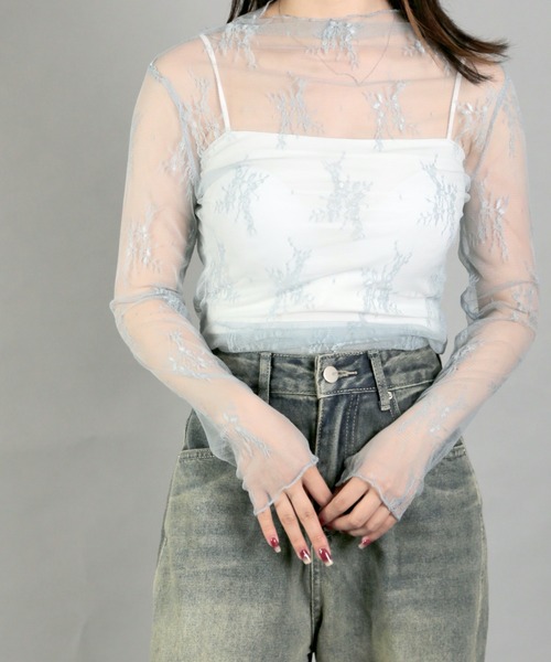 Chiina（チーナ）の「【Chiina】シースルーハイネックトップス（その他トップス・レディース・アイボリー/カーキ/ブルー/ピンク/ホワイト・FREE）」の12枚目の写真