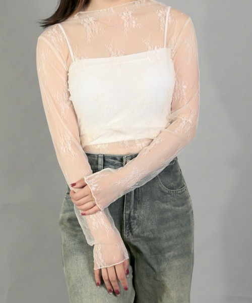 Chiina（チーナ）の「【Chiina】シースルーハイネックトップス（その他トップス・レディース・アイボリー/カーキ/ブルー/ピンク/ホワイト・FREE）」の11枚目の写真