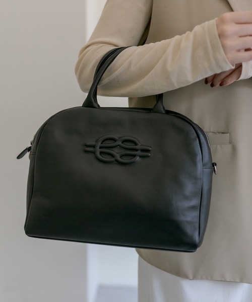 本革/ショルダー付き/2way》エンボスボストンバッグ 本革/ショルダー