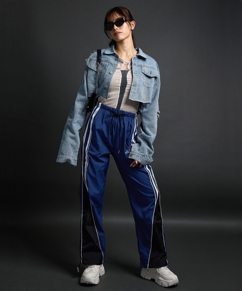 CELINE サイドライン　ワイドストレートパンツ　バイカラー　ネイビー　38 CELINE サイドライン ワイドストレートパンツ バイカラー