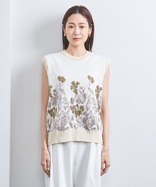 WRAPINKNOT（ラッピンノット）の「【別注】＜WRAPINKNOT＞ラメ ニットベスト -united LOVE project 2024（ベスト・レディース・オフホワイト/ネイビー・0）」の8枚目の写真