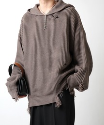 Confirm | オーバーサイズ プルオーバーパーカー ダメージニットフーディー【Confirm】(パーカー)