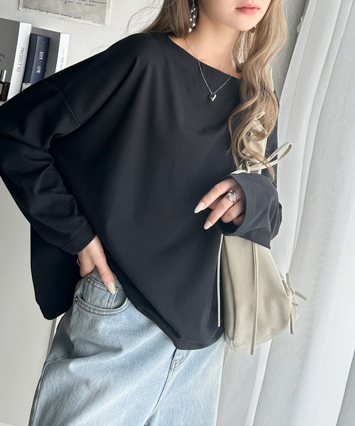 tシャツ ボートネックシルケットロゴロンTEE レディース Spick＆Span tシャツ ボートネックシルケットロゴロンTEE