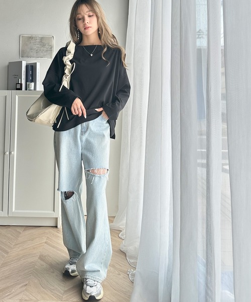 セール】女性らしさ漂う、大人シンプル。シルケット風ボートネックロン