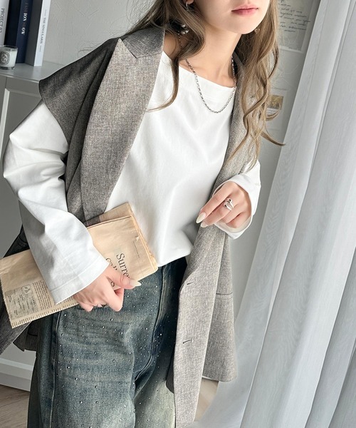classicalelf(クラシカルエルフ)の「女性らしさ漂う、大人シンプル。シルケット風ボートネックロンTee(Tシャツ/カットソー・レディース・ブラック/チャコール/グレイッシュベージュ/オフホワイト・X-LARGE/SMALL/MEDIUM/LARGE)」の16枚目の写真