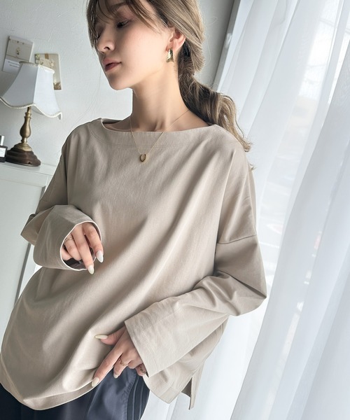 classicalelf(クラシカルエルフ)の「女性らしさ漂う、大人シンプル。シルケット風ボートネックロンTee(Tシャツ/カットソー・レディース・ブラック/チャコール/グレイッシュベージュ/オフホワイト・X-LARGE/SMALL/MEDIUM/LARGE)」の12枚目の写真