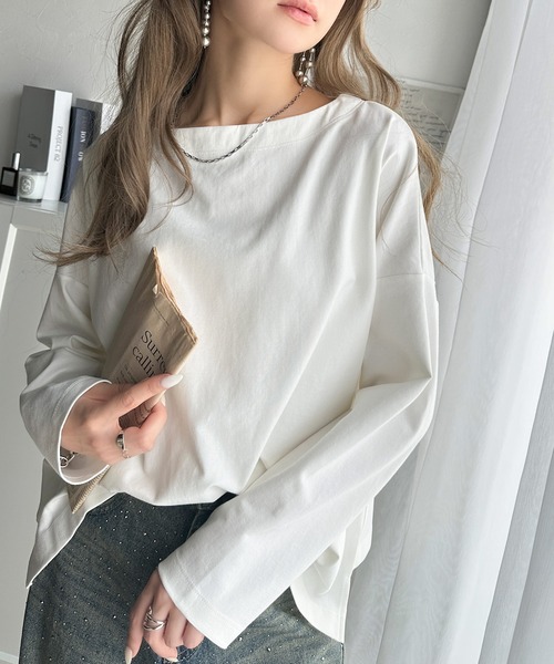 classicalelf(クラシカルエルフ)の「女性らしさ漂う、大人シンプル。シルケット風ボートネックロンTee(Tシャツ/カットソー・レディース・ブラック/チャコール/グレイッシュベージュ/オフホワイト・X-LARGE/SMALL/MEDIUM/LARGE)」の21枚目の写真