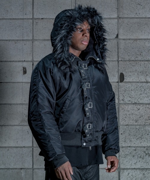 【超人気】Chikashitsu + N2B ミリタリーアウター　Black CHIKASHITSU PLUS HIGH】N-2B cropped hood blouson (nylon) | OUR