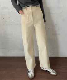 nagonstans コーデュロイパンツ　ホワイト 高身長 ストレッチコーデュロイワイドパンツ（選べる2レングス