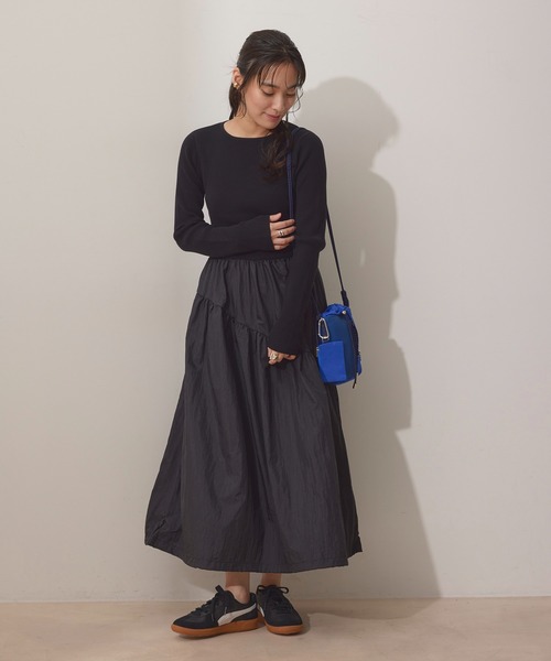 NERGY(ナージー)の「【UV&保温&ウォッシャブル】ニットドッキングバルーンワンピース(ワンピース・レディース・ブラック/オフホワイト・FREE)」の6枚目の写真