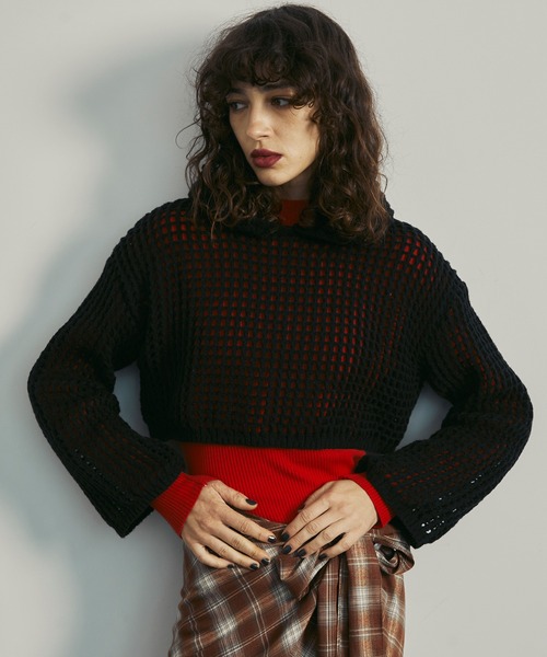 uyu.(ウユ)の「Short Mesh Knit Hoodie / ショートメッシュニットフーディー【uyu./ウユ】(パーカー・レディース・グレー/アイボリー/ブラック・FREE)」の14枚目の写真