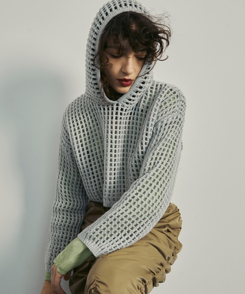uyu.(ウユ)の「Short Mesh Knit Hoodie / ショートメッシュニットフーディー【uyu./ウユ】(パーカー・レディース・グレー/アイボリー/ブラック・FREE)」の22枚目の写真