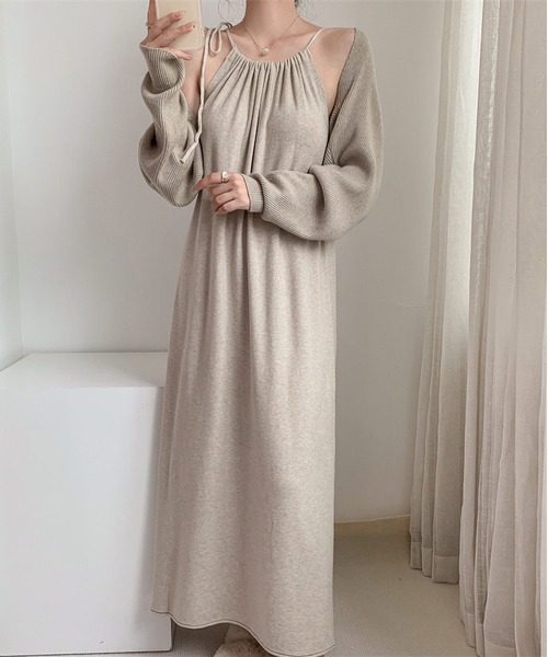 MAISON DE THERESE(メゾン ド テレーズ)の「chicニット2点セット(長袖ストール&ワンピース)(ワンピース・レディース・ベージュ/ブラック/アイボリー/カーキ・S/M/L/XL)」の14枚目の写真