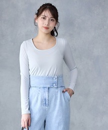 Uネックラメ混長袖カットソープルオーバー