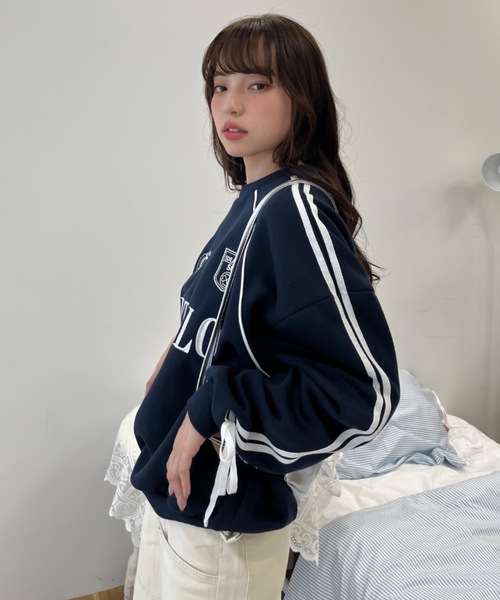 Birthday room（バースデイルーム）の「サイドラインリボンゲームスウェット / side line ribbon game wool lining sweat（スウェット・レディース・グレー/ネイビー・FREE）」の8枚目の写真