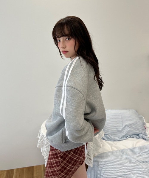 Birthday room（バースデイルーム）の「サイドラインリボンゲームスウェット / side line ribbon game wool lining sweat（スウェット・レディース・グレー/ネイビー・FREE）」の20枚目の写真