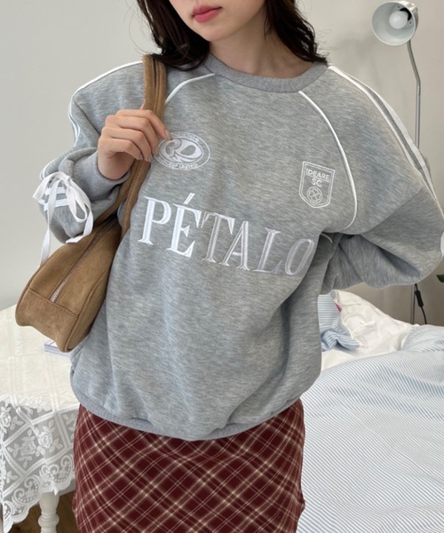 Birthday room（バースデイルーム）の「サイドラインリボンゲームスウェット / side line ribbon game wool lining sweat（スウェット・レディース・グレー/ネイビー・FREE）」の4枚目の写真