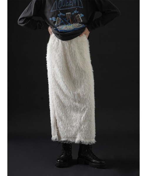 :ETHROF(イーサオブ)の「FRINGE JACQUARD SKIRT(スカート・レディース・オフホワイト/ブラック・FREE)」の1枚目の写真