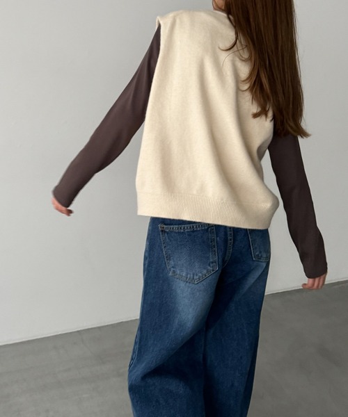 CANAL JEAN（キャナルジーン）の「El mar　ワンポイント刺繍ニットベスト（ベスト・レディース・ブラウン/アイボリー/グレー・ONE SIZE）」の8枚目の写真