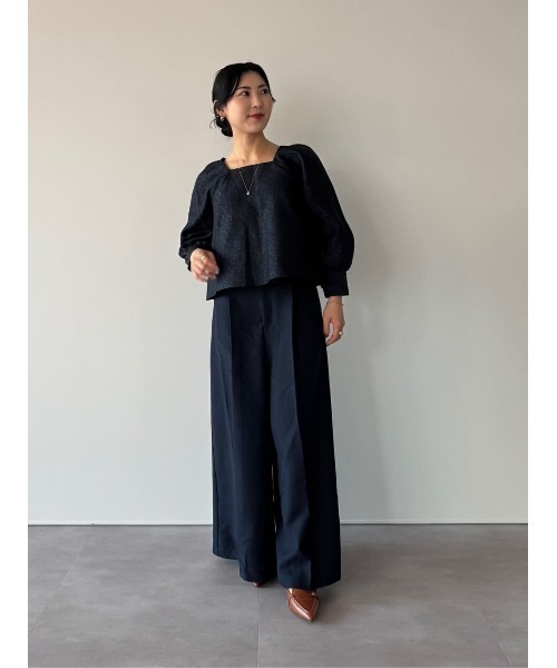 UR'S(ユアーズ)の「ふくれジャガードボリュームスリーブトップス(Tシャツ/カットソー・レディース・ネイビー/ホワイト/ブラック・S/M/L)」の14枚目の写真