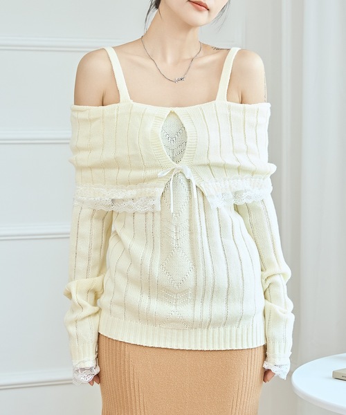 セール】リボン レース オフショル ニット プルオーバー（ニット