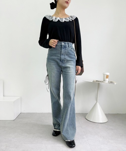 one after another NICE CLAUP(ワンアフターアナザーナイスクラップ)の「サイドレースアップデニムパンツ(デニムパンツ・レディース・ライトブルー/ブルー系その他/ブルー系その他2・SMALL/MEDIUM)」の5枚目の写真