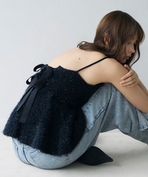 FRAY I.D ラメフェザーニットペプラムキャミ　ホワイト FRAY I.D - FRAY I.D フレイアイディー ラメフェザーニットペプラム