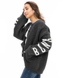 BILLABONG レディース LOGO JACQUARD SWEATE/ビラボンビッグロゴ袖プリントニットカーディガン