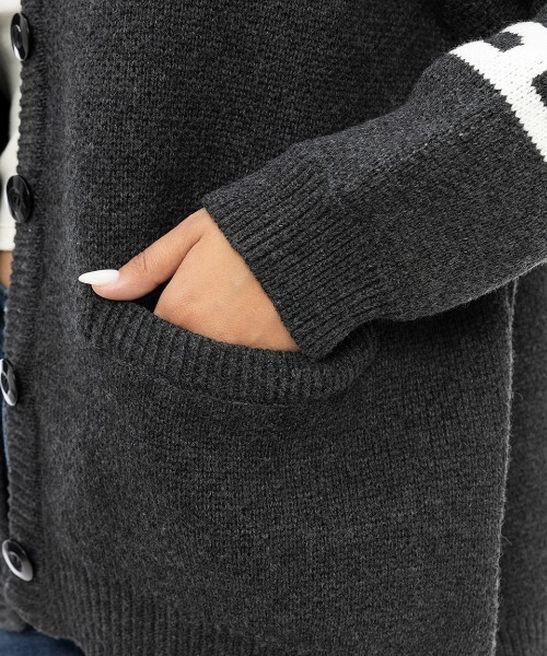 カーディガン BILLABONG レディース LOGO JACQUARD SWEATE/ビラボンビッグロゴ袖プリントニットカーディガン レディース BILLABONG カーディガン レディース LOGO JACQUARD SWEATE