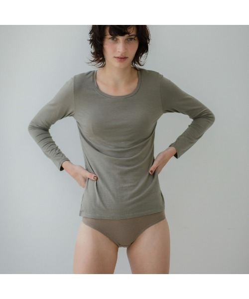 【 Sacre / サク・レ 】【In your shirts】ﾍﾞｱ天ｸﾙｰﾈｯｸﾛﾝｸﾞｽﾘｰﾌﾞｼｬﾂ / 23SCR003（インナーウェア/肌着）｜Sacre（サクレ）