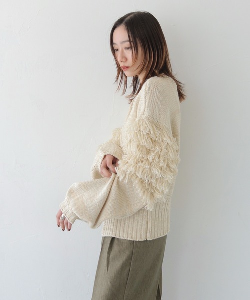 CLEIO（クレイオ）の「【CLEIO】前後2WAYループ編みカーディガン（ニット/セーター・レディース・ライトベージュ/ライトグレー・FREE）」の9枚目の写真