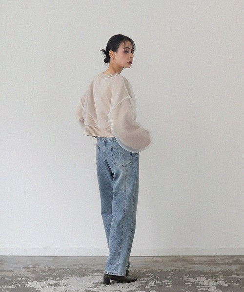 セール】サイドシームストレートワイドデニム（デニムパンツ