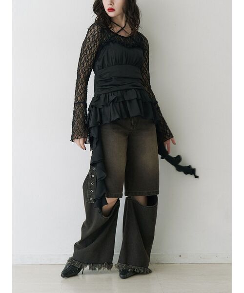 jouetie（ジュエティ）の「ドレープフリルランジェリーキャミ（キャミソール・レディース・ブラック/グレー/オフホワイト・MEDIUM）」の18枚目の写真