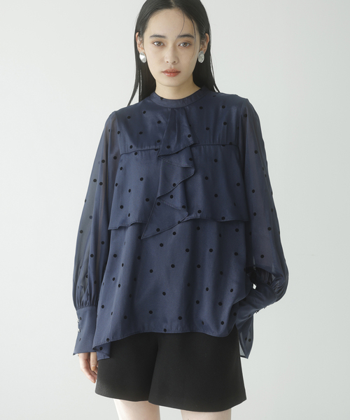 【セール】【洗える】フロッキードットドレープタイブラウス（シャツ/ブラウス）｜VIS（ビス）