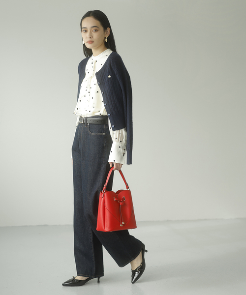 VIS（ビス）の「【洗える】フロッキードットドレープタイブラウス（シャツ/ブラウス・レディース・ネイビー/クリーム・FREE）」の9枚目の写真