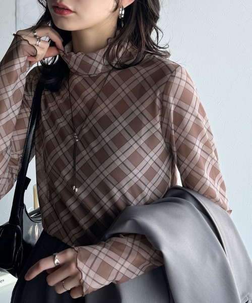 me チェック柄 ハイネック長袖トップス チェック柄 ハイネック 長袖 トップス フリース M インナー - メルカリ