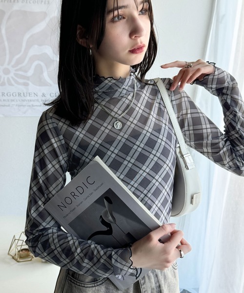 me チェック柄 ハイネック長袖トップス チェック柄 ハイネック 長袖 トップス フリース M インナー - メルカリ