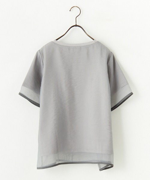 nenom（ネノム）の「[nenom/ネノム] 重ね着風 オーガンジーレイヤードシアーＴシャツ（Tシャツ/カットソー・レディース・グレー/オフホワイト/ブラック・F）」の4枚目の写真