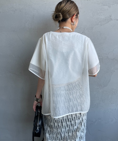 nenom（ネノム）の「[nenom/ネノム] 重ね着風 オーガンジーレイヤードシアーＴシャツ（Tシャツ/カットソー・レディース・グレー/オフホワイト/ブラック・F）」の12枚目の写真
