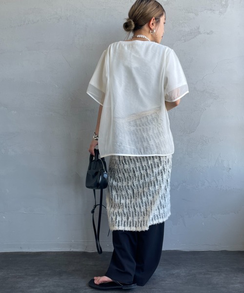 nenom（ネノム）の「[nenom/ネノム] 重ね着風 オーガンジーレイヤードシアーＴシャツ（Tシャツ/カットソー・レディース・グレー/オフホワイト/ブラック・F）」の14枚目の写真