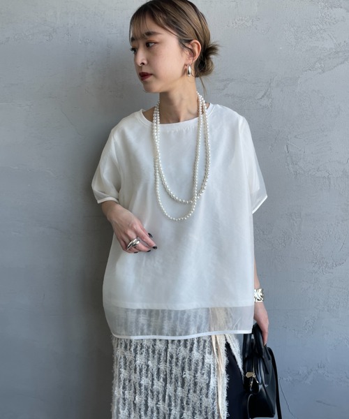 nenom（ネノム）の「[nenom/ネノム] 重ね着風 オーガンジーレイヤードシアーＴシャツ（Tシャツ/カットソー・レディース・グレー/オフホワイト/ブラック・F）」の15枚目の写真