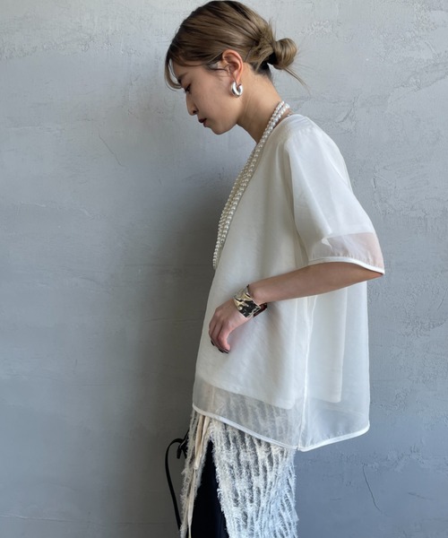 nenom（ネノム）の「[nenom/ネノム] 重ね着風 オーガンジーレイヤードシアーＴシャツ（Tシャツ/カットソー・レディース・グレー/オフホワイト/ブラック・F）」の17枚目の写真
