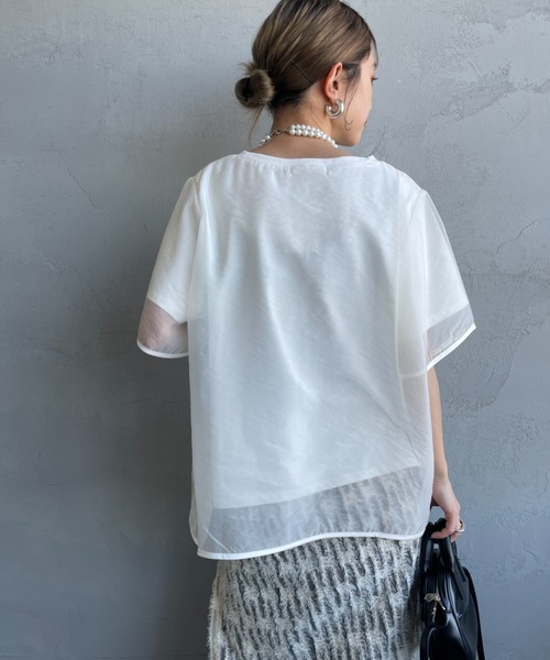 nenom（ネノム）の「[nenom/ネノム] 重ね着風 オーガンジーレイヤードシアーＴシャツ（Tシャツ/カットソー・レディース・グレー/オフホワイト/ブラック・F）」の18枚目の写真