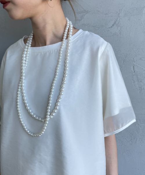 nenom（ネノム）の「[nenom/ネノム] 重ね着風 オーガンジーレイヤードシアーＴシャツ（Tシャツ/カットソー・レディース・グレー/オフホワイト/ブラック・F）」の19枚目の写真